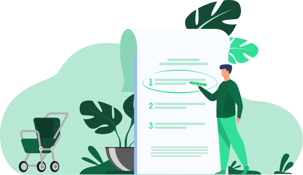 Man pointing at list on paper.